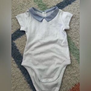 Jacadi White Baby One-Piece with Light Blue Collar